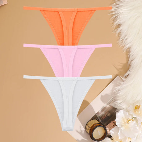 3Pcs/Set Women Sexy Cotton G-String Thin Strap Femme Thong Underwear Intimate Panties Low Waist Briefs Lingerie Cotton T-back