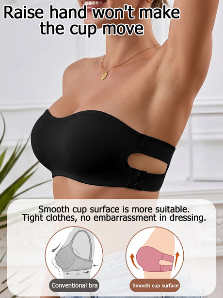 Solid Strapless Wireless Women's Bra Bralette Side Clasp Push up Bra Breathable Back Comfort Unpadded Bras