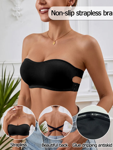 Solid Strapless Wireless Women's Bra Bralette Side Clasp Push up Bra Breathable Back Comfort Unpadded Bras