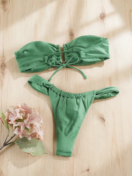 Rinabe Bandeau Bikini Green Bikinis High Cut Swimsuit Bandage Swimsuits Strapless Swimwear Two-Piece Beachwear
