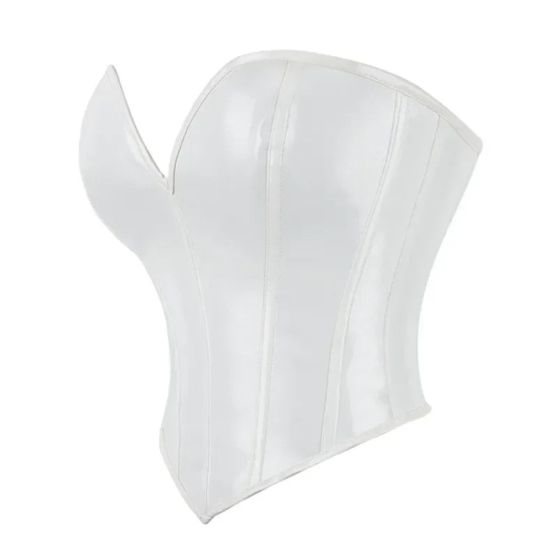 Black Shiny PVC Bustier Faux Leather Corset Crop Top Body Shaper Women Sexy Corselet Vest Plus Size