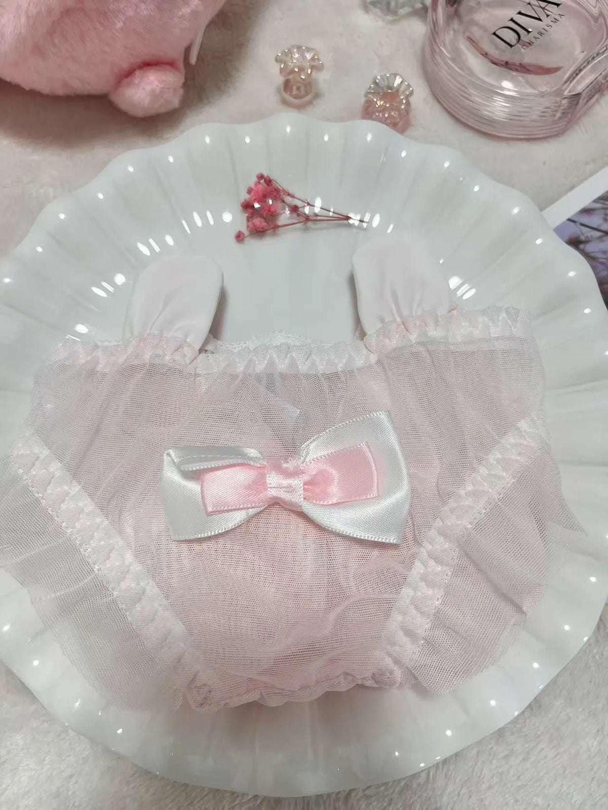 Cute  Knot Lace  Pink Rabbit Sexy Pure Desire Net  Panties Low Waist Breathable Quick Dry Comfortable Un...