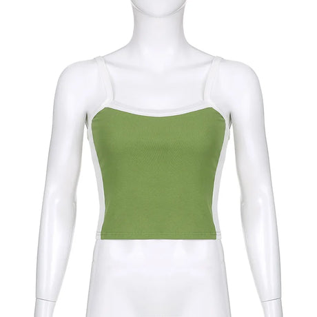 Sleeveless Knitted Crop Tops Green Sexy Basic Patchwork 2023 Summer Casual Cami Backless Y2k Vintage Tank Top Women