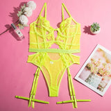 Tornova Lace Embroidery Jumpsuit For Women Mesh Patchwork See-through Sexy Hollow Out Underwear Solid Color Garters Underwear