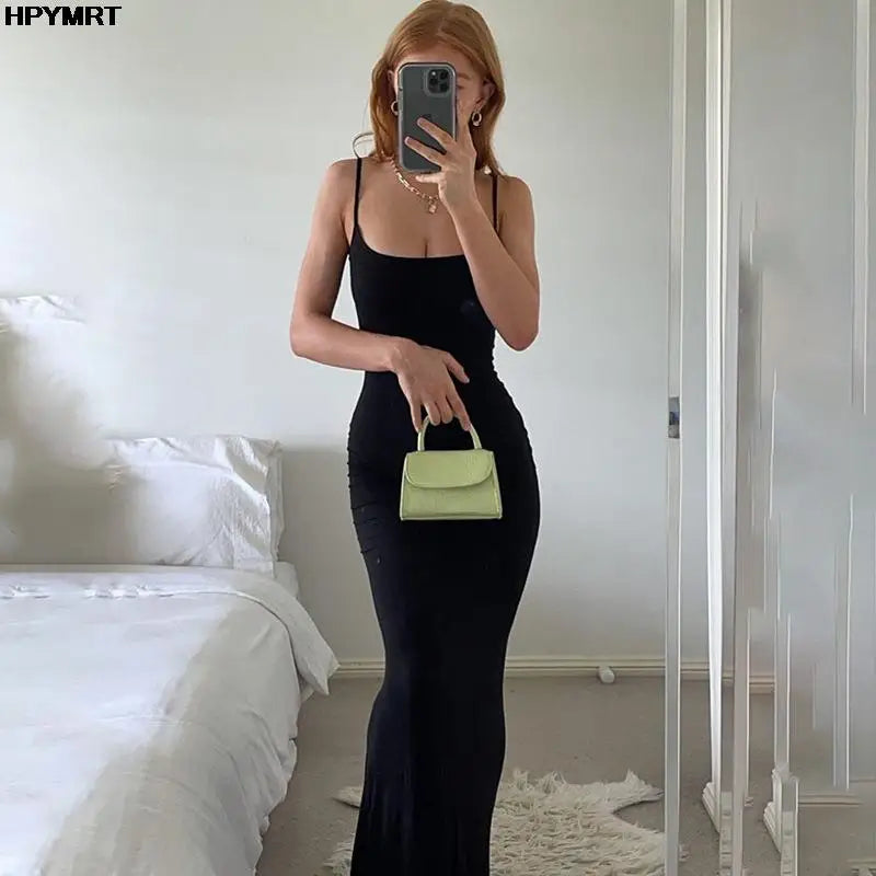 Satin Slip Sleeveless Backless Slim Sexy Maxi Dress 2022 Spring Women Party Y2K Concise Bodycon Elegant Dresses Female Clothing