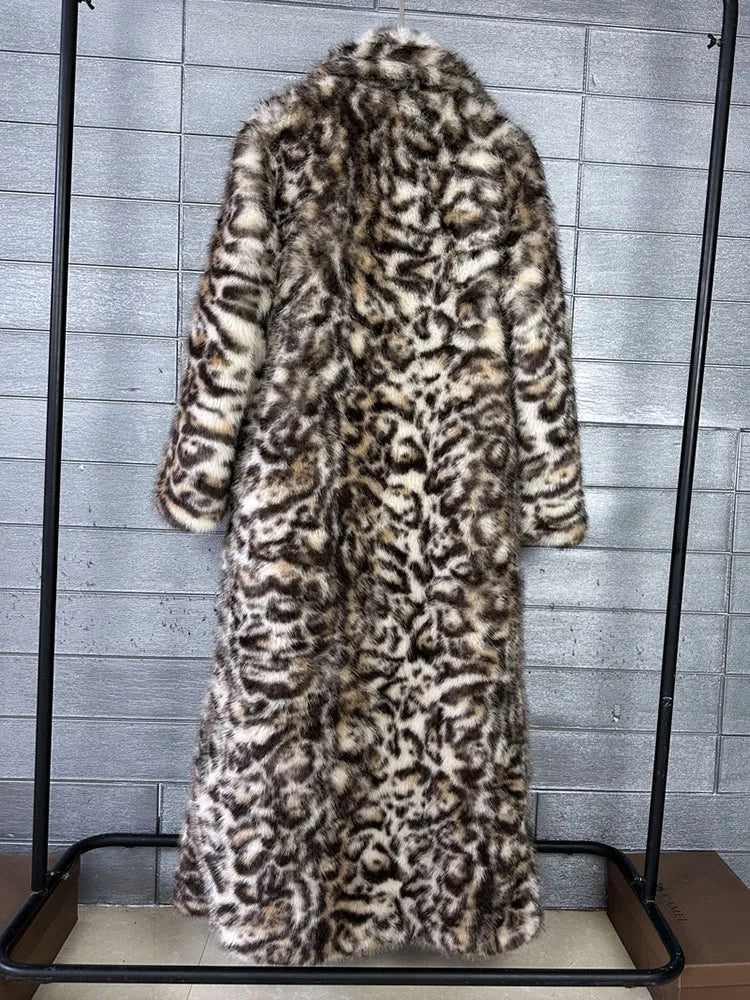 ZADORIN 130cm Long Thicken Lapel Cow Print White Brown Faux Fur Coat Woman Clothing Luxury Fluffy Jacket Winter Fur Coats Woman