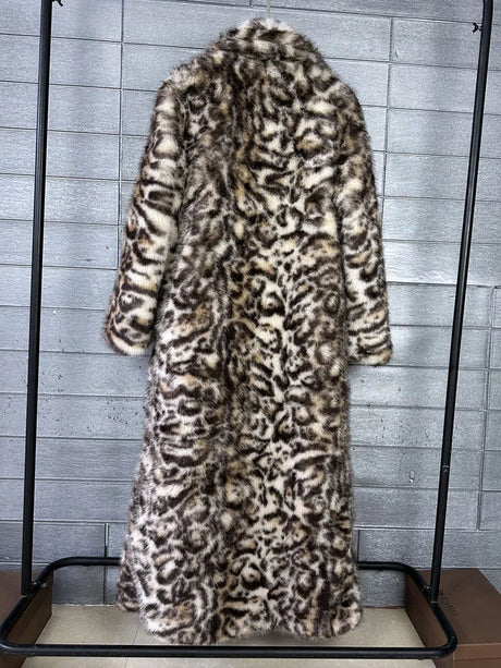 ZADORIN 130cm Long Thicken Lapel Cow Print White Brown Faux Fur Coat Woman Clothing Luxury Fluffy Jacket Winter Fur Coats Woman