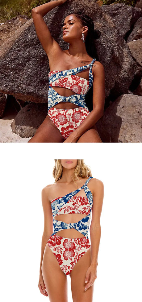Sexy One Piece Swimsuit One Shoulder Solid Cut Out Monokini Pattern Women's Swimwear Slimming Bodysuit Women Beachwear 2022