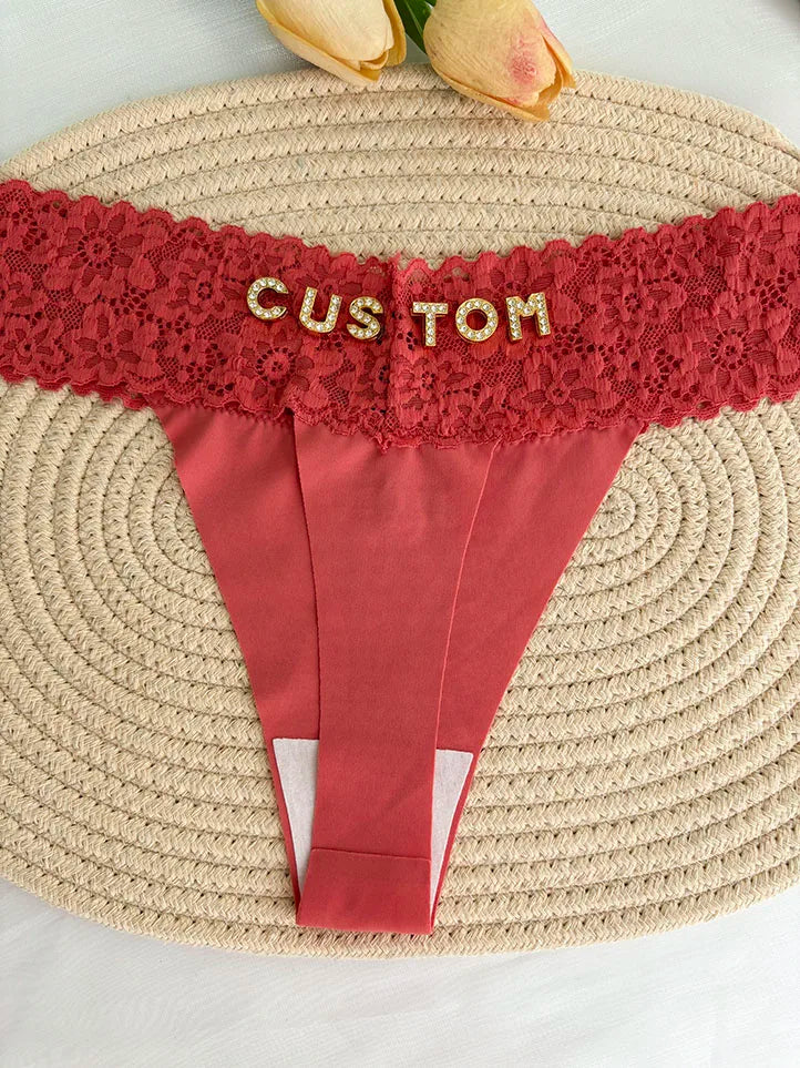 Custom Thong Crystal Letter Name G-string Women Ice Silk Panties Skin Effect Panty Seamless Knickers Girlfriend Anniversary Gift