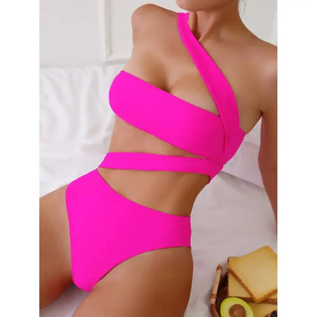 Cikini-One-Piece Swimsuit for Women, Strapless Straps, Slanted Shoulder, Beach Swimwear, Bathing Suit, Monochromatic, Summer