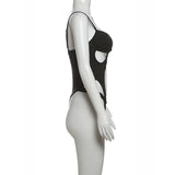 Sexy Women Bodysuit Cut Out Bodycon Jumpsuit Strap Cami Y2K Pure Aesthetic Tops Summer Sleeveless Solid Color Crop Outfit Tee