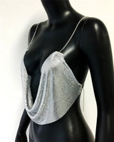 Fashion Metallic Sequins Party Tank Top Sexy Deep V Neck Backless Spaghetti Straps Sling Crop Top 2024 Rave Nightclub Camisole