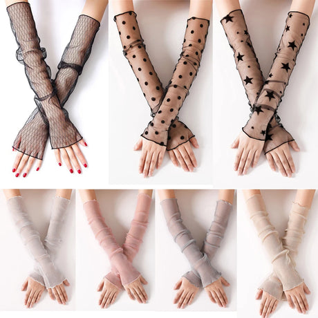 Cycling Bike Thin Arm Warmers Breathable Sunscreen Long-Sleeved Sun Protection Sleeves Driving Gloves Mesh Lace Gloves