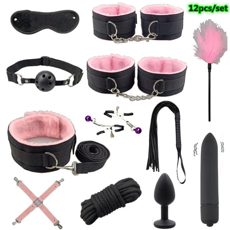 Adult Game Sex Products BDSM Bondage Set Metal Anal Plug Fox Tail Handcuffs Whip Gag Sex Shop Erotic Sex Toys For Couples Women