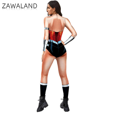 Zawaland Justice Wonder Costume Woman Cosplay Movie Bodysuit Party Sexy Jumpsuit Superwoman Stage Performance Zentai Outfits