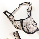 Diccvicc Sexy Bra 2 Pieces Leaf Inspired Lace Pattern Sheer Mesh Low Rise Panty Women Underwear Set See Through Daring Lingerie