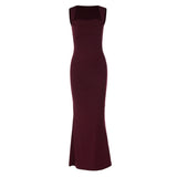 Hugcitar Women Elegant Solid Square Collar Straps Sexy Bodycon Maxi Prom Dress Summer Women Y2K Clothes Evening Party Birthday