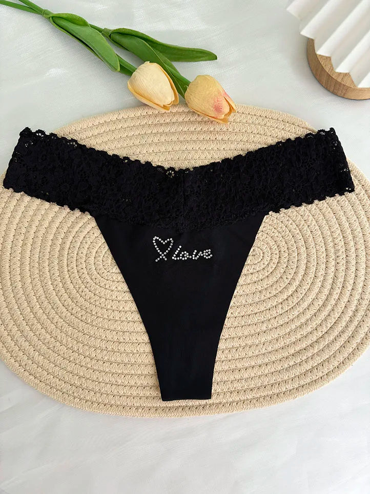 Custom Thong Crystal Letter Name G-string Women Ice Silk Panties Skin Effect Panty Seamless Knickers Girlfriend Anniversary Gift
