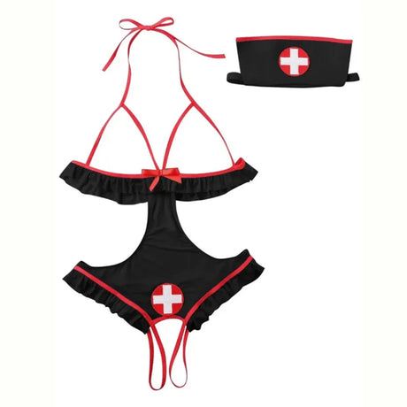 Nurse-Style Cosplay Lingerie Set, Maid-Style Hollow-Out Design Lingerie, Available in White and Black