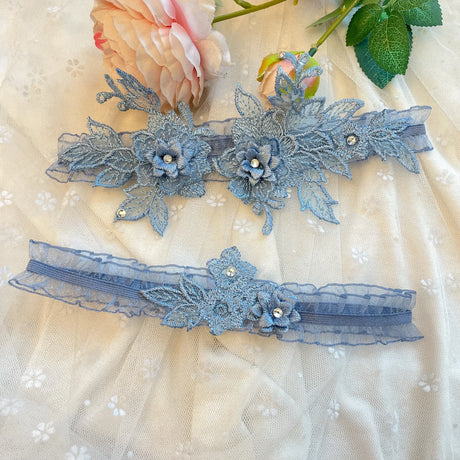 Sexy Lace Garter Women Socks Ring Bride Leg Ring Wedding Dress Ring Decoration Garters Thigh Bands Flowers With Rhinestone Blue