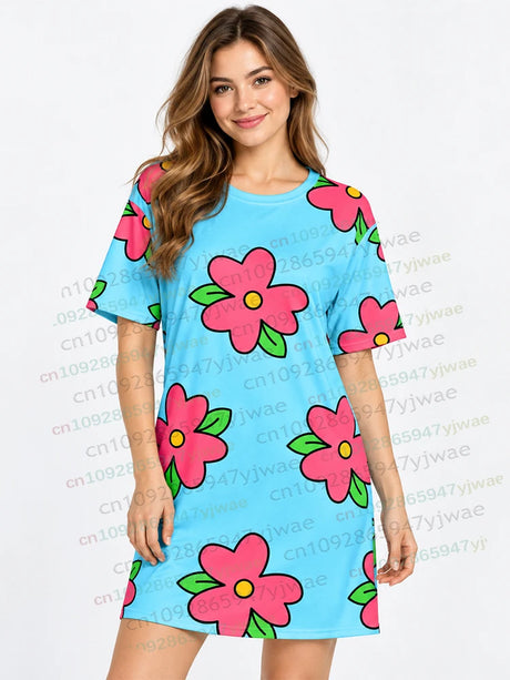Homer Simpson Muumuu Dress Floral Tshirt dress Halloween Cosplay Sleeping Skirt Loose  All Seasons Sleepwear Short sleeved Dress