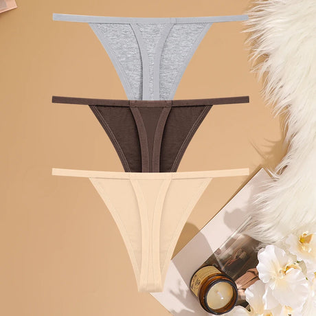 3Pcs/Set Women Sexy Cotton G-String Thin Strap Femme Thong Underwear Intimate Panties Low Waist Briefs Lingerie Cotton T-back