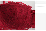 French Red 1/2 Cup Sexy Bra Set Lace Flowers Embroidery Women Underwear Push Up Brassiere and Panties Garter 3 Pieces Sets