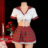 Women Sexy Lingerie Plaid Cosplay Uniform Role Play Costume Erotic Underwear Checkered Nightwear Fancy Dress Plus Size Set