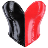 Black Shiny PVC Bustier Faux Leather Corset Crop Top Body Shaper Women Sexy Corselet Vest Plus Size