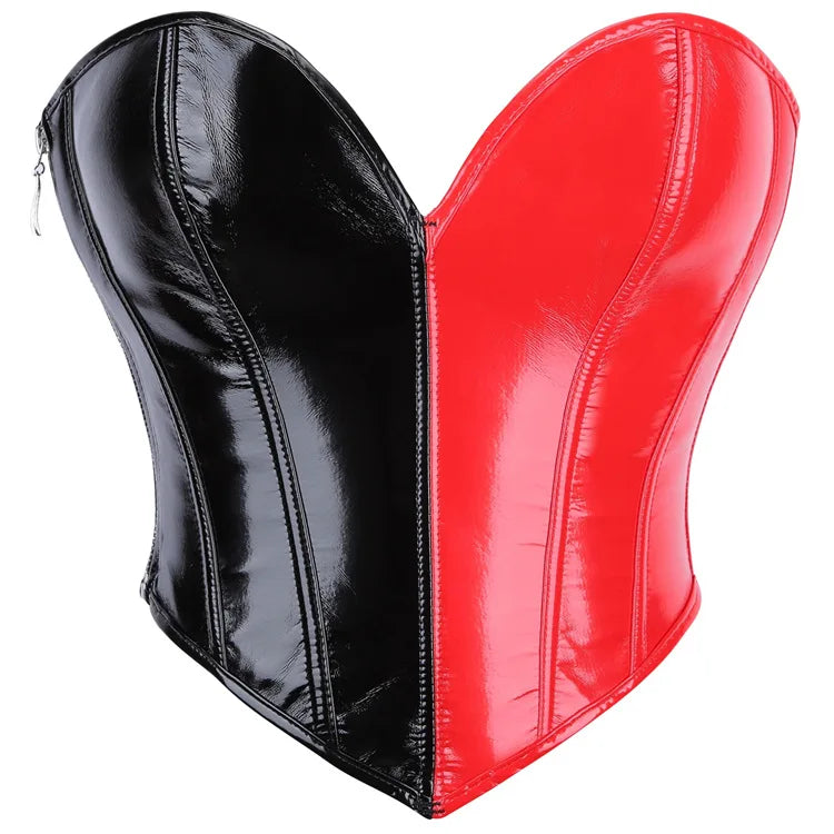 Black Shiny PVC Bustier Faux Leather Corset Crop Top Body Shaper Women Sexy Corselet Vest Plus Size