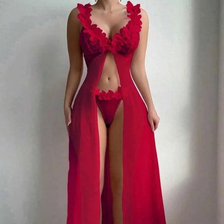 New Sexy Women Nightgowns Floral Sleepwear Summer Slip Night Dress Deep-V Lace Sleep Dress Mesh See Through Baby Doll Nightie