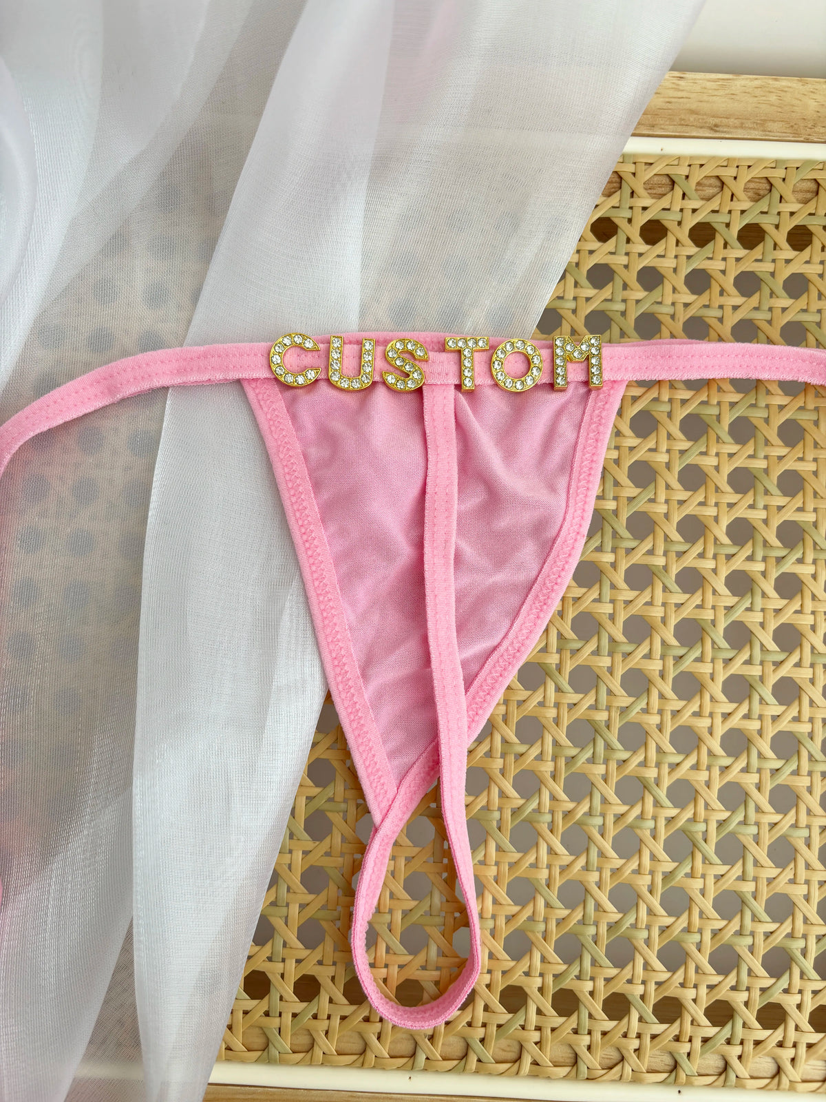 Personalized Custom Rhinestone Letter Name  Low Waist Strap Thong G-String Tanga Underwear Bikini Wife Girlfriend Custom Gift