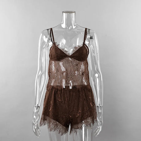 Women 2026 New European Style Lace Cami Top & Shorts Two Piece Pajama Set Elegant Soft Casual Home Sleepwear Suit