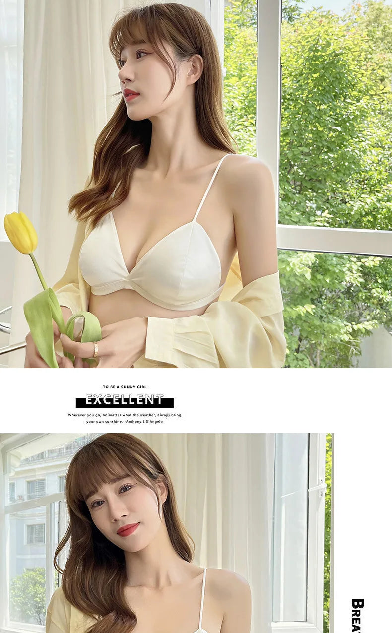 Women's French Style Bra Girl Wrapped Chest Adjustable Shoulder Strap Single Buckle Satin Sexy Tube Top Underwear Lingerie