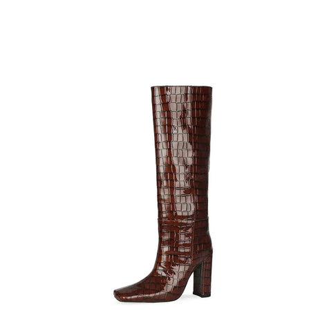 2024 NEW Fashion High Tube Knee High Boots 10cm/6.5cm Thick Heel 21 Colors Women Short Plush Boots Size 45 Winter Leather Shoes