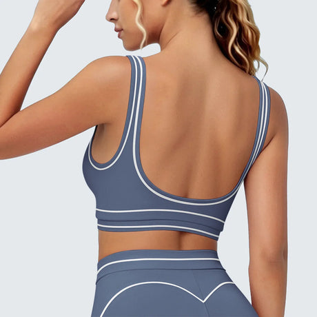 Women's Yoga Bra Vest Fitness Tank Running Workout Gym Top Push Up Padded Soft Slim Contrast Piping Racerback Sports Underwear