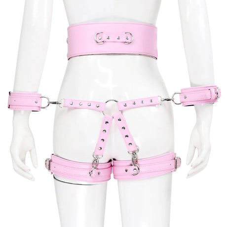 Leather BDSM Harness Woman Accessories Set Fetish Lingerie Body Bondage Gear Waist Thigh Restraints Cuffs Garter Belt Sex Toys
