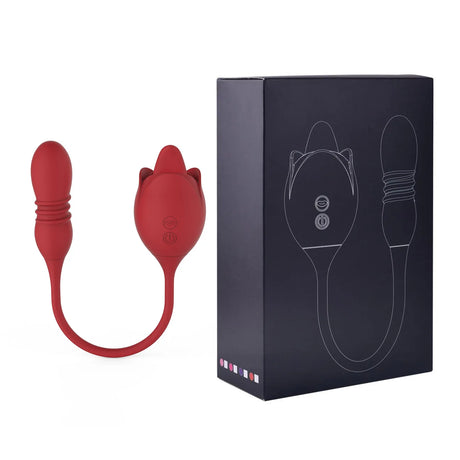 2in1 Rose Vibrator Toy for Women Clitoral Licking Vibrator G-spot Thrusting Dildo Clit Nipple Tongue Vibrater Female Couple Sex