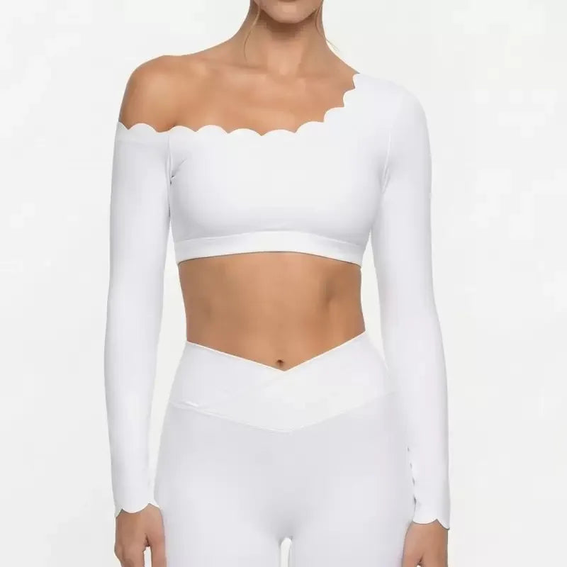 Lace Sports Fitness Long Sleeve Women's Underwear With Chest Pad Off-Shoulder Sportswear Slim Fit Leggings Workout Activewear