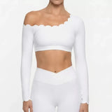 Lace Sports Fitness Long Sleeve Women's Underwear With Chest Pad Off-Shoulder Sportswear Slim Fit Leggings Workout Activewear