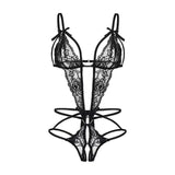 Pajamas Clothing Sexy Women's Open Deep V Lingerie Sets Lace Sheer Bodysuits Sex Crotchless Hollowed Out Babydoll Dresses Tights