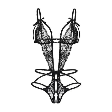 Pajamas Clothing Sexy Women's Open Deep V Lingerie Sets Lace Sheer Bodysuits Sex Crotchless Hollowed Out Babydoll Dresses Tights