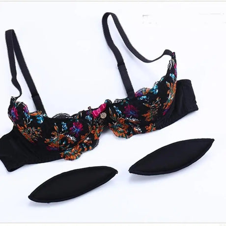 Women's Balconette Bra 1/4 Cup Padded Push Up Bra Lingerie Underwire Sex Lace Underwire Bra Shelf Bra Brassiere Gifts