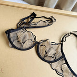 European Style Ultra Thin Sheer Lace Lingerie Set Embroidery Minimizer Bra Big Bust Support Slim Fit Underwear S-XL Size 32-38