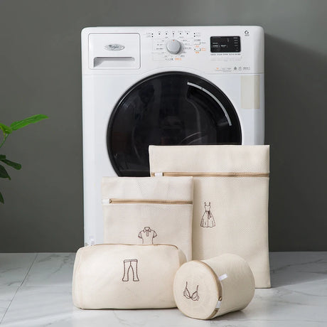 Laundry Bag Sets For Washing Machines Embroidery Fine Mesh Underwear Organizer Basket Clothes Cleaning Protect Anti-deformation
