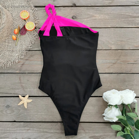 Sexy One Piece Swimsuit One Shoulder Solid Cut Out Monokini Pattern Women's Swimwear Slimming Bodysuit Women Beachwear 2022