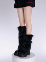 Women's Artificial Fur Leg Warmers Japanese Lolita Autumn And Winter Black And White Knitted Socks Leg Warmers For Women