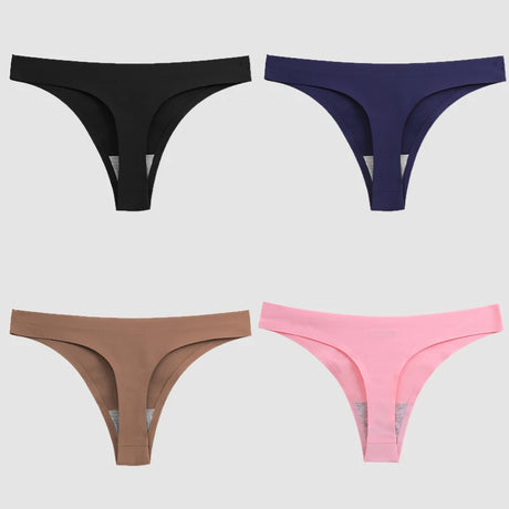 WarmSteps 4PCS/Set Sexy Women Panties Silk Satin Female Thongs Lingerie Soft Cozy Underwear Hot G-Strings Seamless Sports T-Back