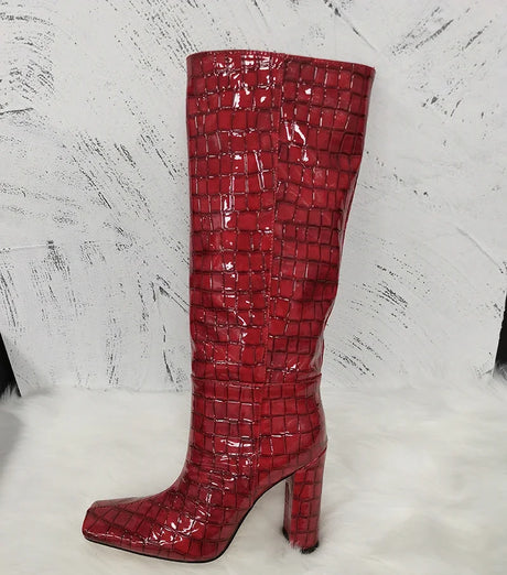 2024 NEW Fashion High Tube Knee High Boots 10cm/6.5cm Thick Heel 21 Colors Women Short Plush Boots Size 45 Winter Leather Shoes