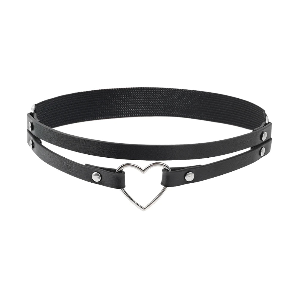 Punk Black Heart Leather Sword Belt Waist Garter Handmade Body Bondage Sexy Leg Suspenders Harness Stockings Belts for Women